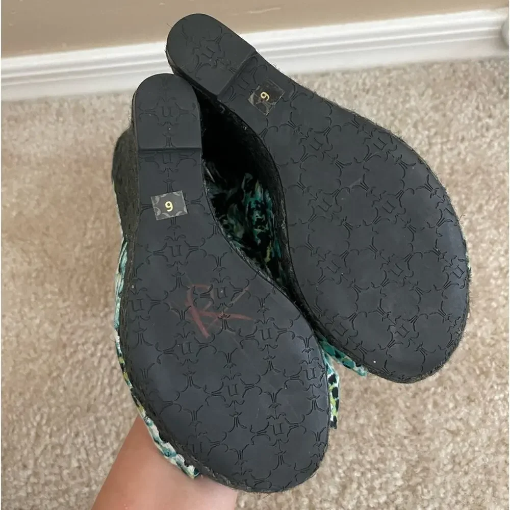 Nanette Lepore Teal Python Snake‎ Cut Out Woven Wedge Sandals 6